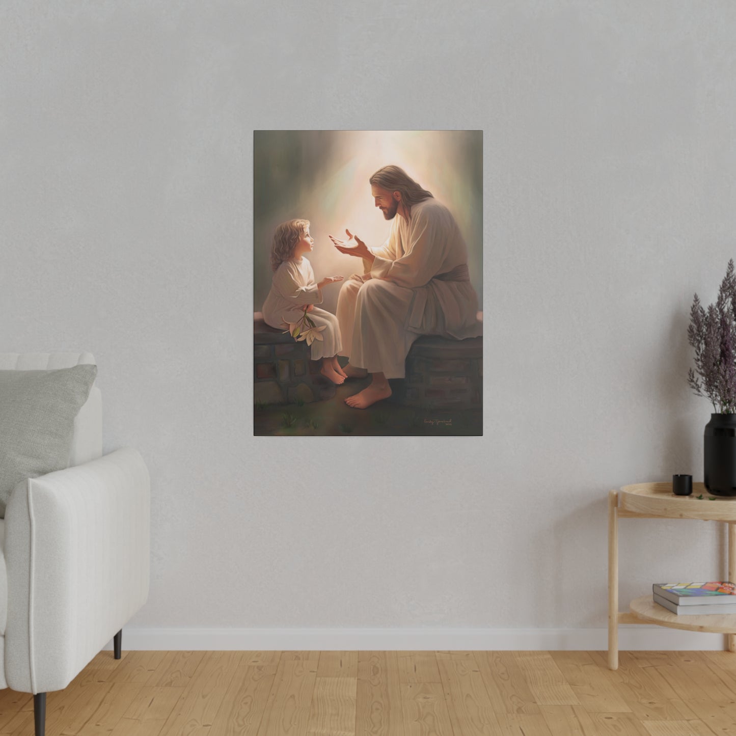 You Are The Light, fine art canvas print, Christian artwork, Jesus with a child, Jesus Christ with a little girl, Consider The Lillies