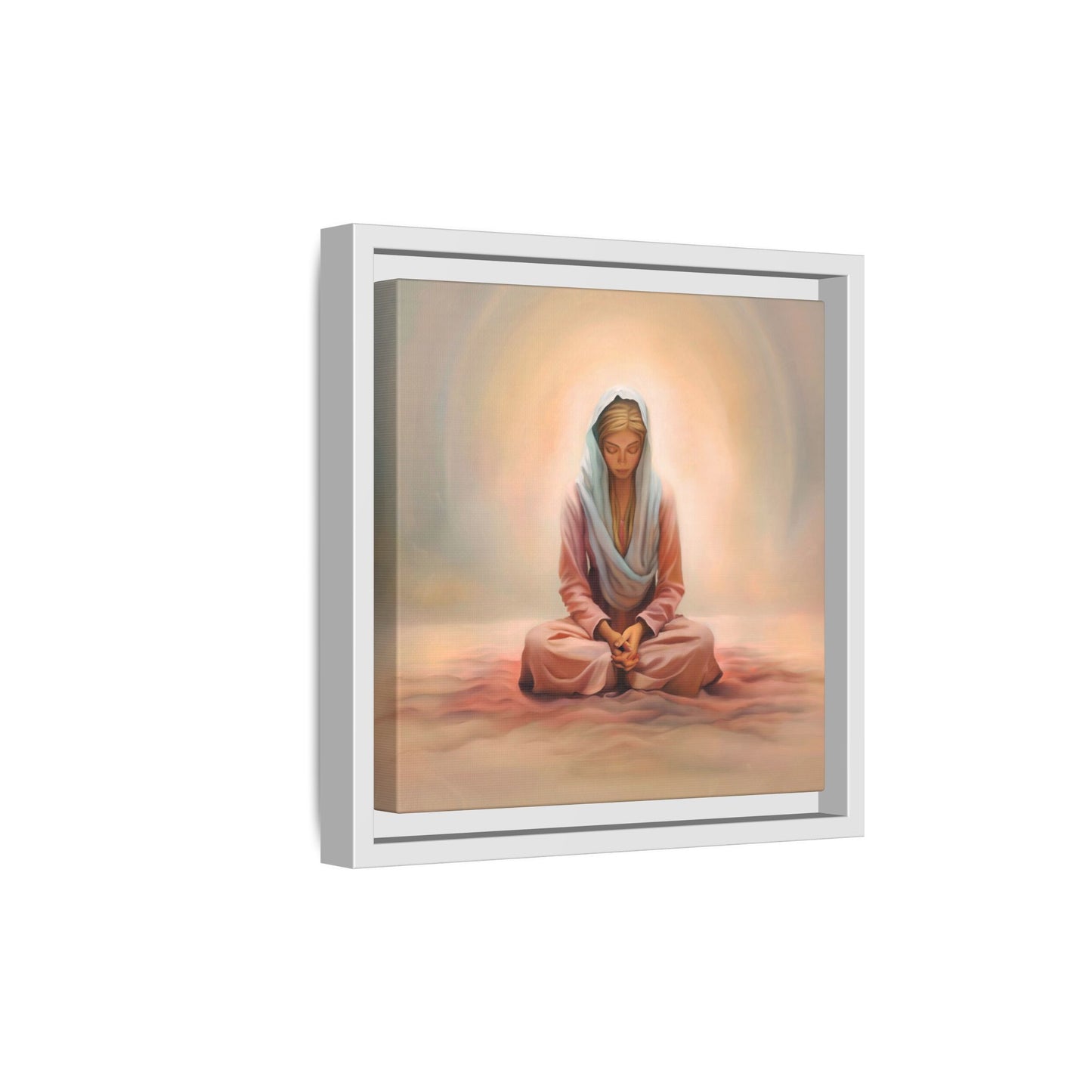 Stillness Framed Canvas Wall Art, Serene Meditation Decor, Spiritual Mindfulness Gift, Tranquil Room Accent, Woman Religious Art