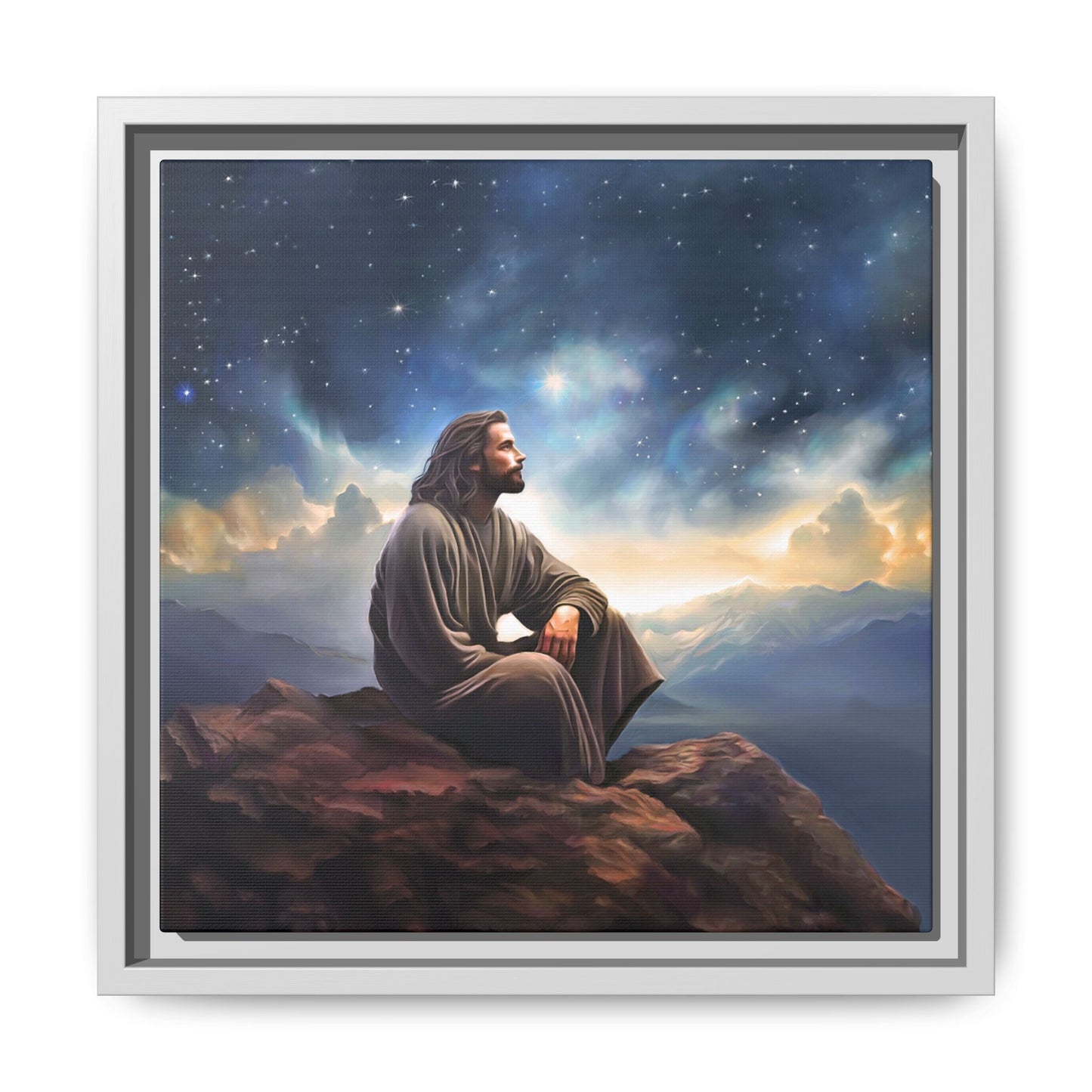 Jesus With The Stars, Framed Fine Art Canvas Print of Handmade Art, many sizes, Christian Art, Christian Gifts