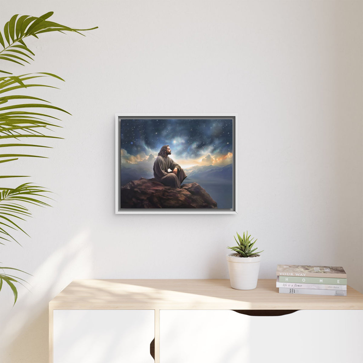 Jesus with The Stars, Canvas Print Art Framed, Jesus Christ Handmade Artwork, Deep Meditative Christian Gift