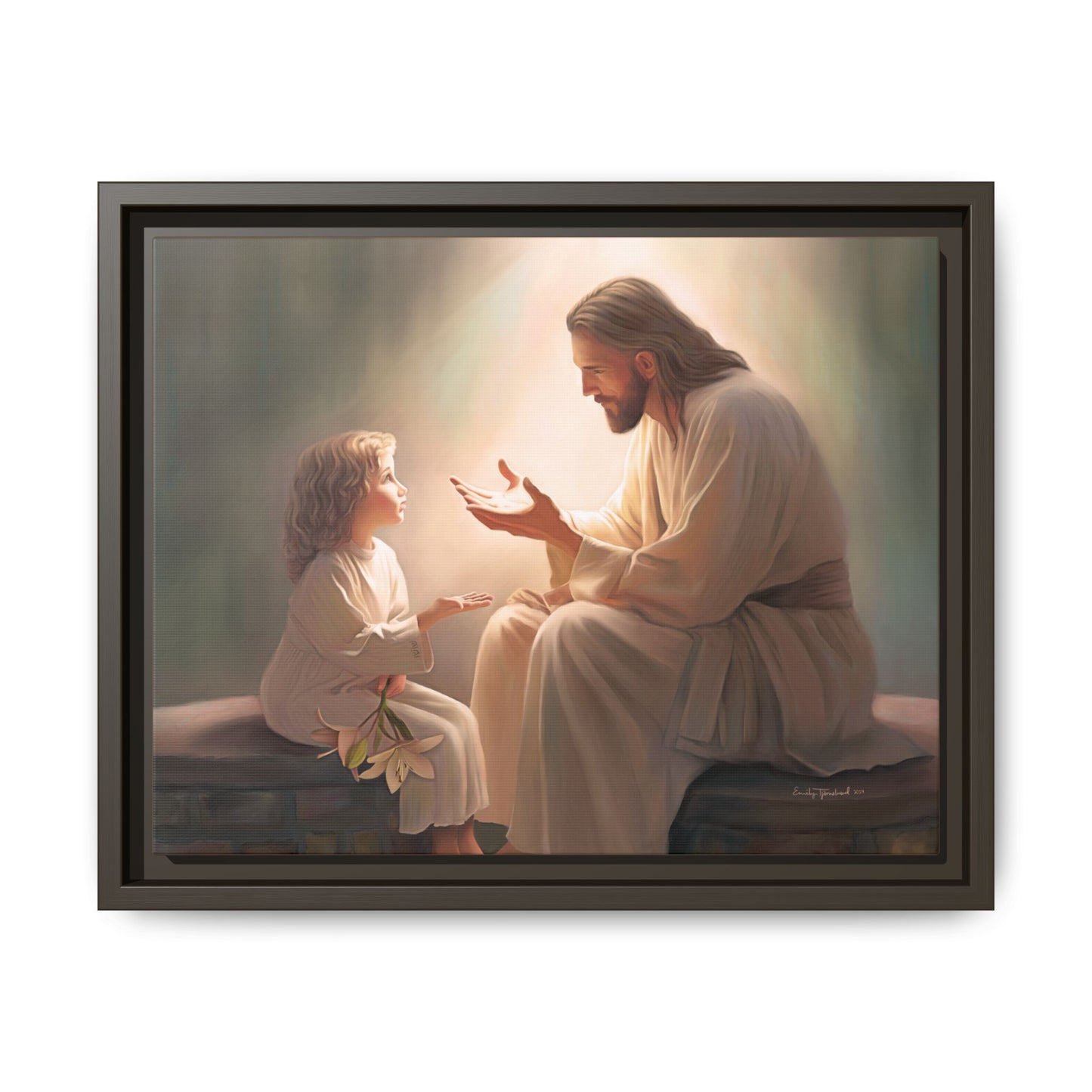 We are His Children, Fine Art Framed Canvas Print, Picture of Jesus, Jesus with a Child, Christian Gift, Christian Art, Jesus Christ Art with Child