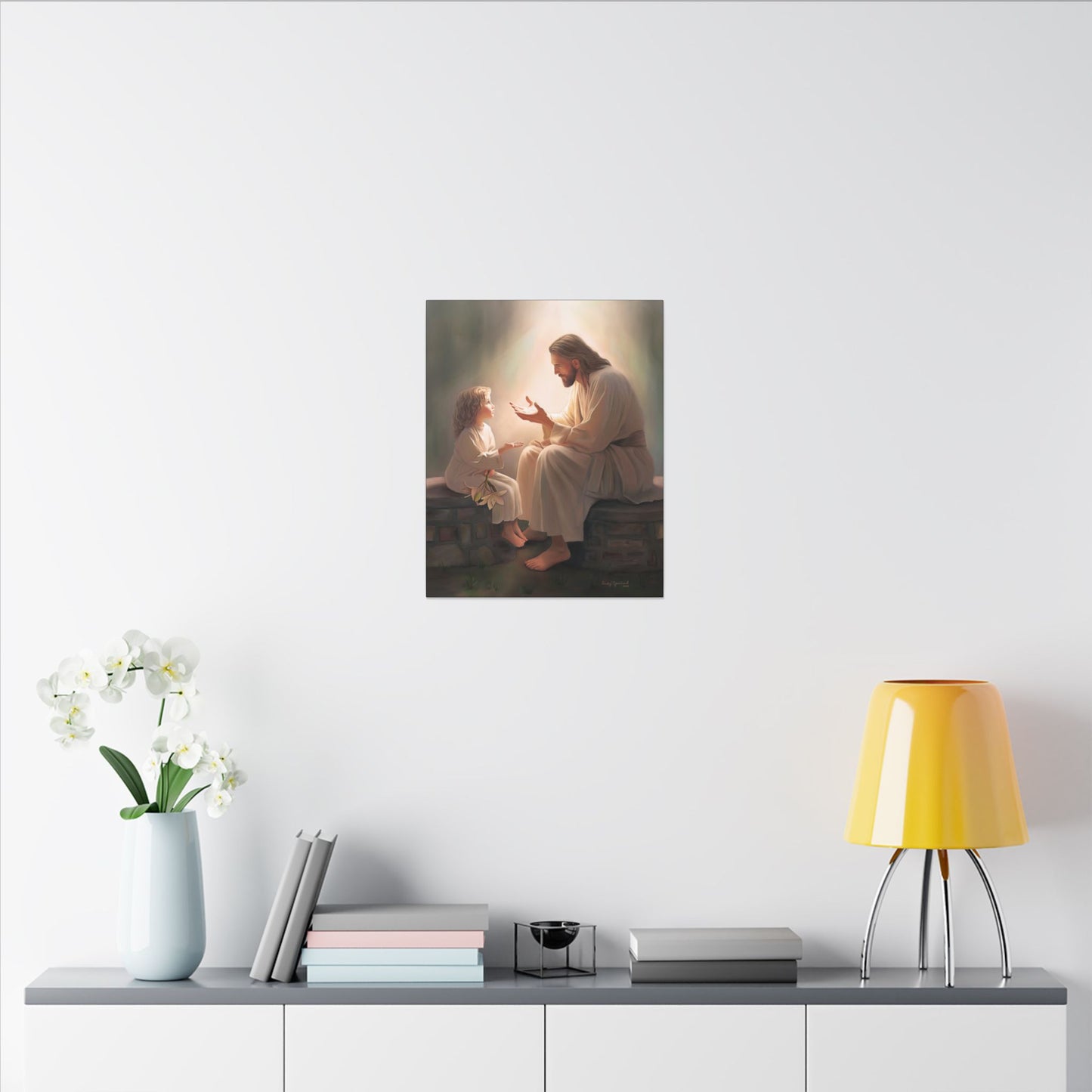 You Are The Light, fine art canvas print, Christian artwork, Jesus with a child, Jesus Christ with a little girl, Consider The Lillies