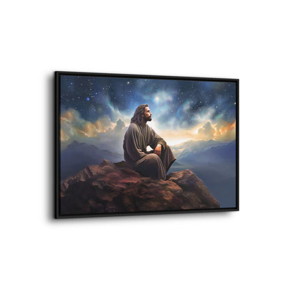 Jesus with The Stars, Canvas Print Art Framed, Jesus Christ Handmade Artwork, Deep Meditative Christian Gift