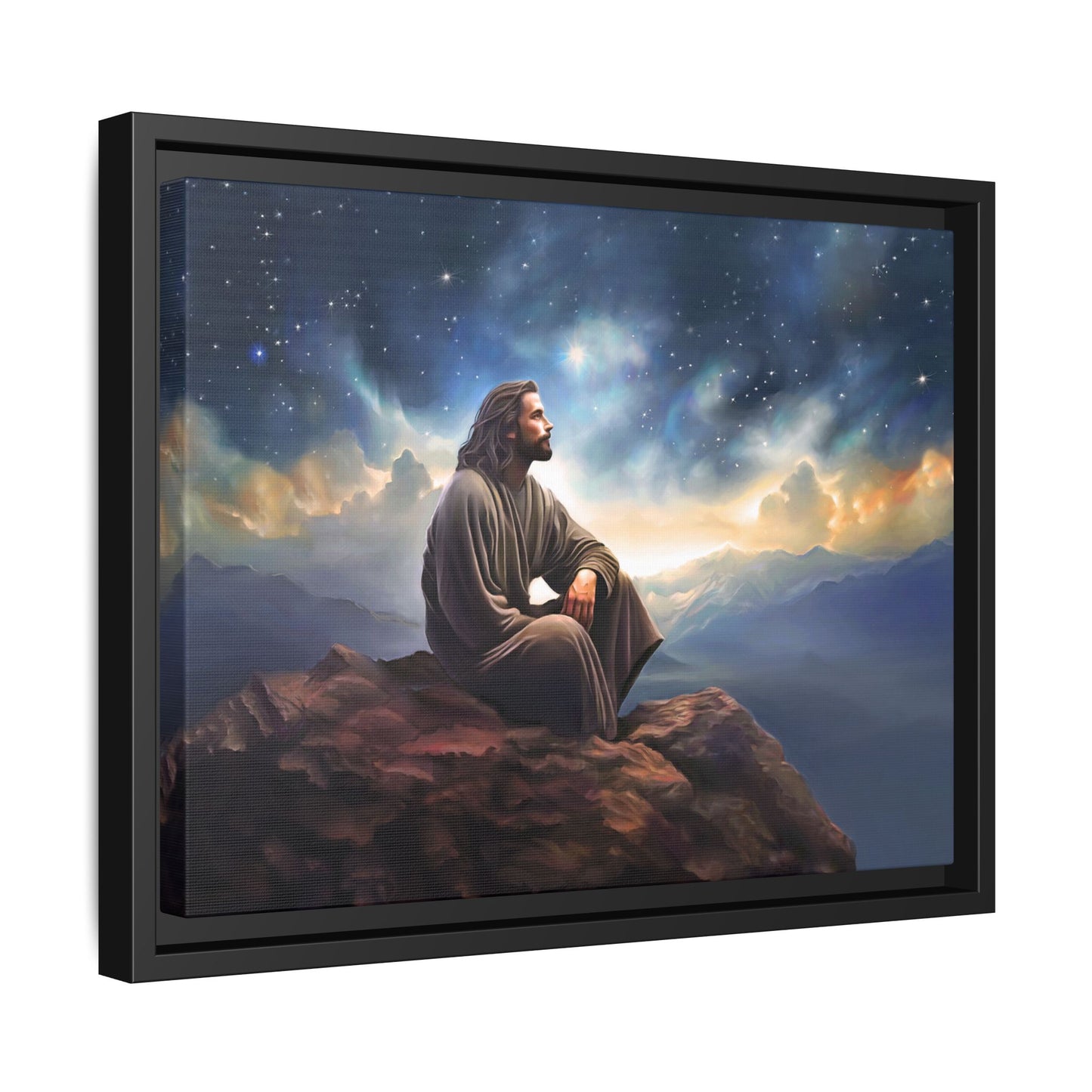 Jesus With The Stars, Framed Fine Art Canvas Print of Handmade Art, many sizes, Christian Art, Christian Gifts