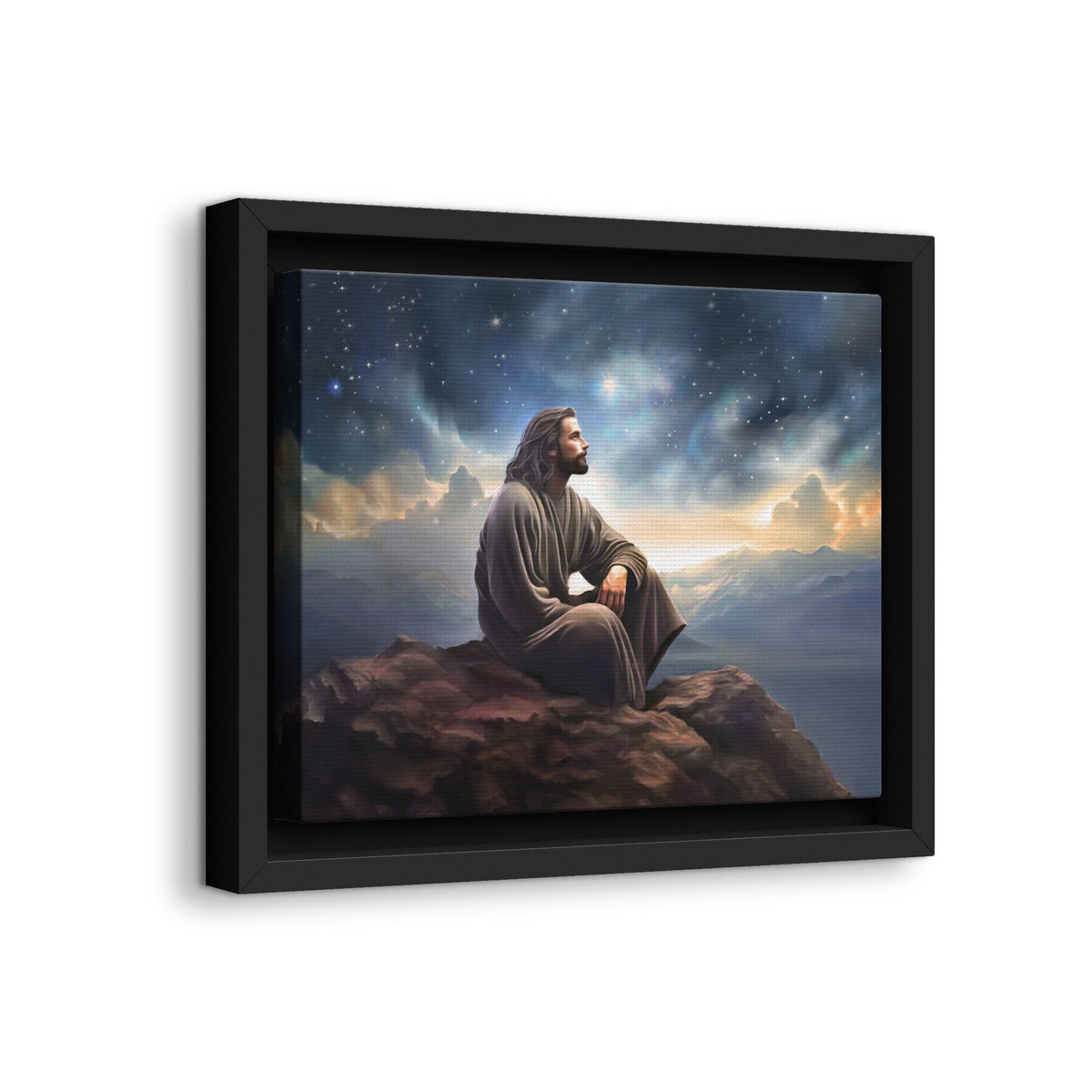 Jesus with The Stars, Canvas Print Art Framed, Jesus Christ Handmade Artwork, Deep Meditative Christian Gift
