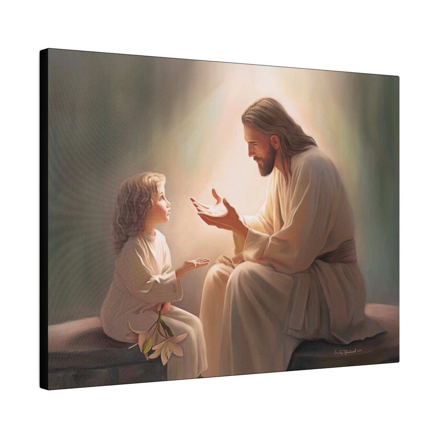 You Are The Light, fine art canvas print, Christian artwork, Jesus with a child, Jesus Christ with a little girl, Consider The Lillies