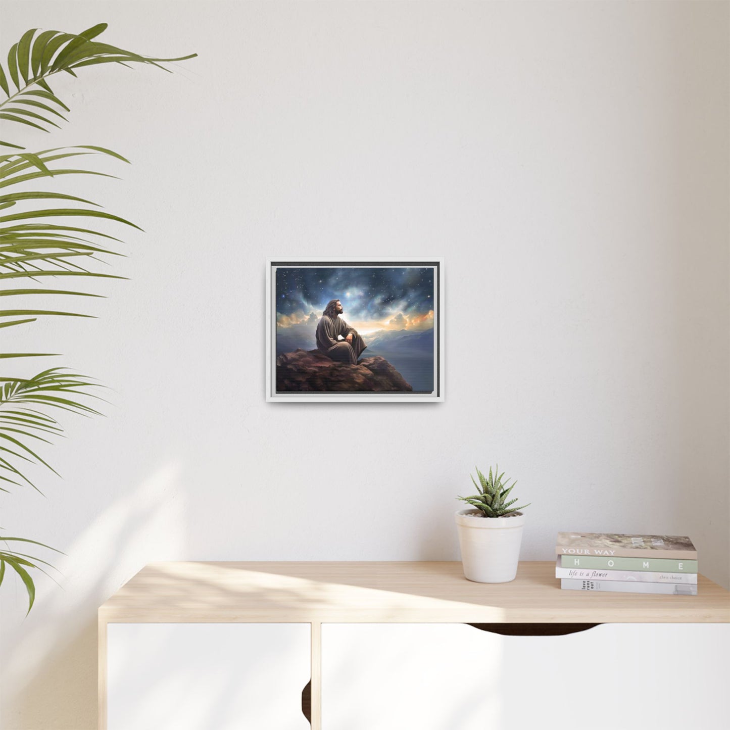 Jesus with The Stars, Canvas Print Art Framed, Jesus Christ Handmade Artwork, Deep Meditative Christian Gift