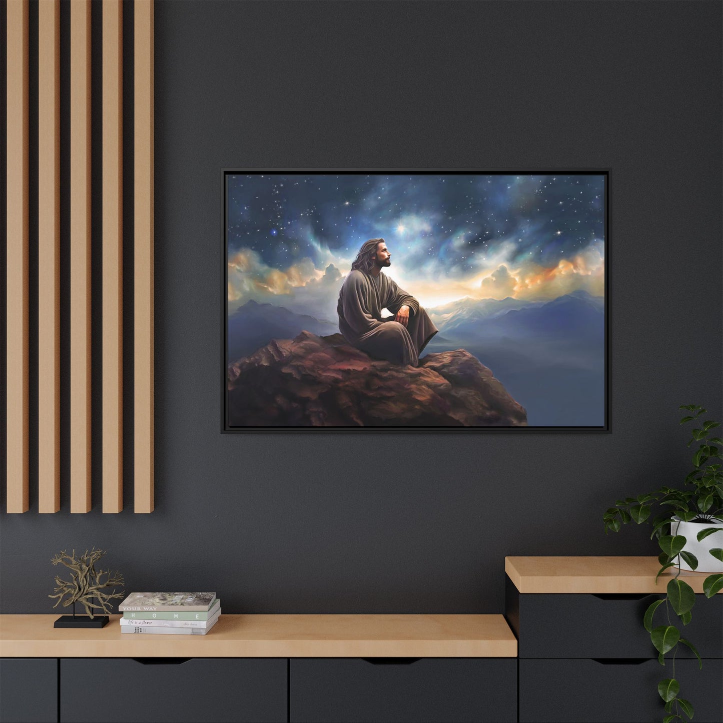 Jesus with The Stars, Canvas Print Art Framed, Jesus Christ Handmade Artwork, Deep Meditative Christian Gift
