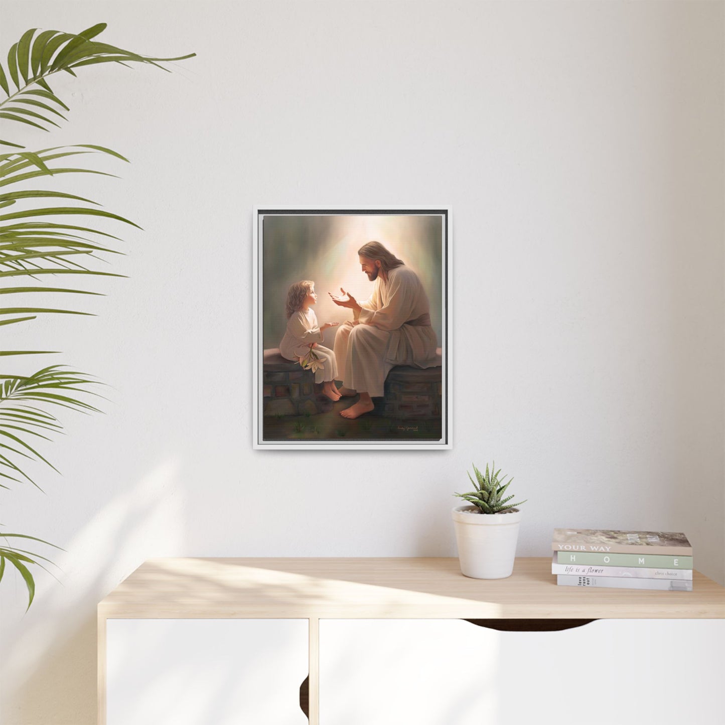 We are His Children, Fine Art Framed Canvas Print, Picture of Jesus, Jesus with a Child, Christian Gift, Christian Art, Jesus Christ Art with Child
