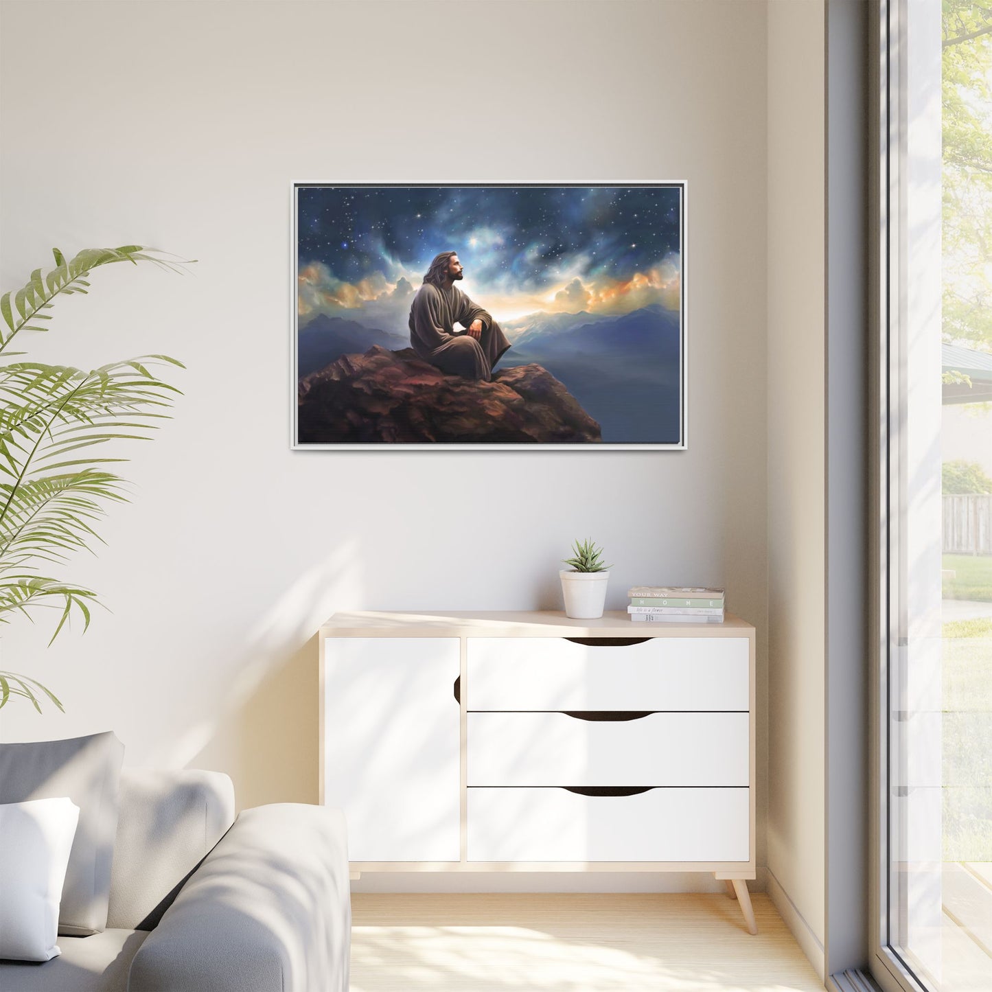 Jesus with The Stars, Canvas Print Art Framed, Jesus Christ Handmade Artwork, Deep Meditative Christian Gift