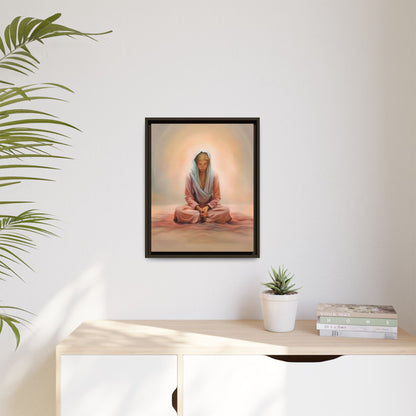 Stillness Framed Canvas Wall Art, Serene Meditation Decor, Spiritual Mindfulness Gift, Tranquil Room Accent, Woman Religious Art