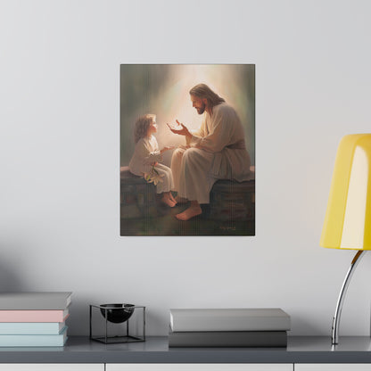 You Are The Light, fine art canvas print, Christian artwork, Jesus with a child, Jesus Christ with a little girl, Consider The Lillies