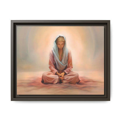 Stillness Framed Canvas Wall Art, Serene Meditation Decor, Spiritual Mindfulness Gift, Tranquil Room Accent, Woman Religious Art