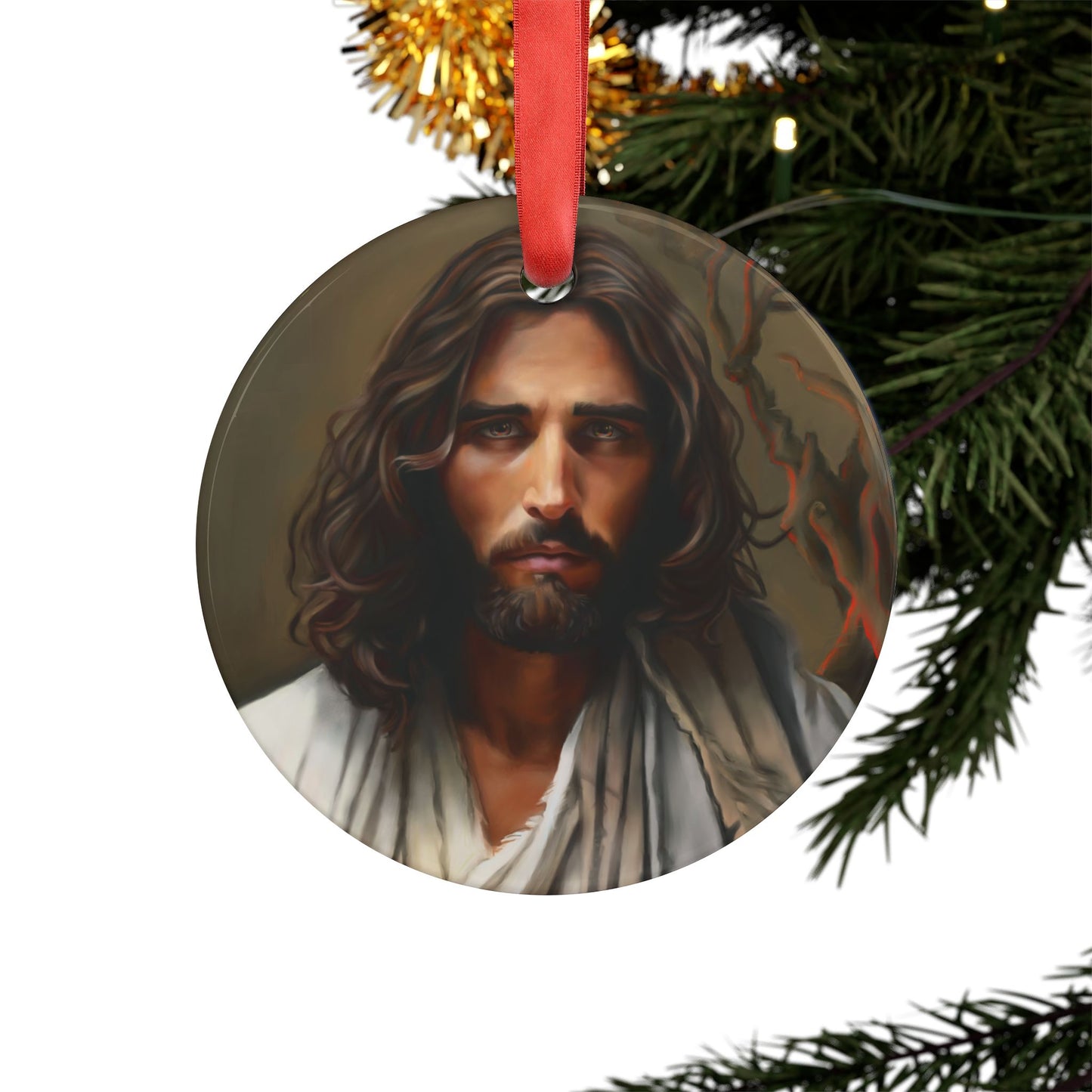 Acrylic Ornament with Ribbon, Jesus Christ gift, Christian Ornament, Christ Centered Christmas, Jesus Christ Ornament