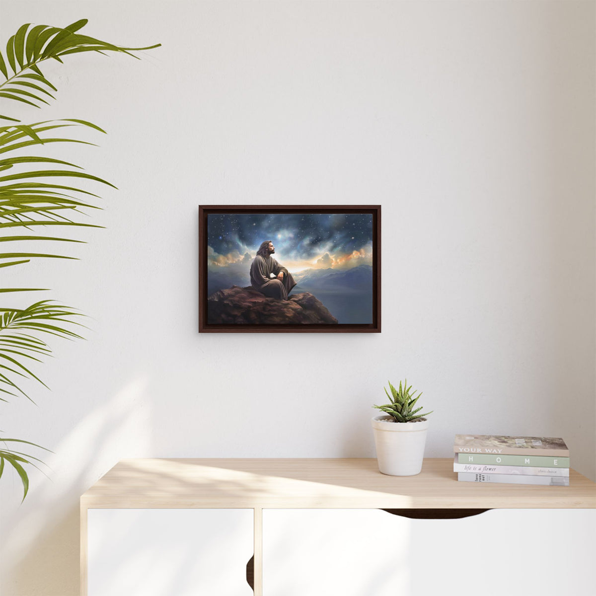Jesus with The Stars, Canvas Print Art Framed, Jesus Christ Handmade Artwork, Deep Meditative Christian Gift