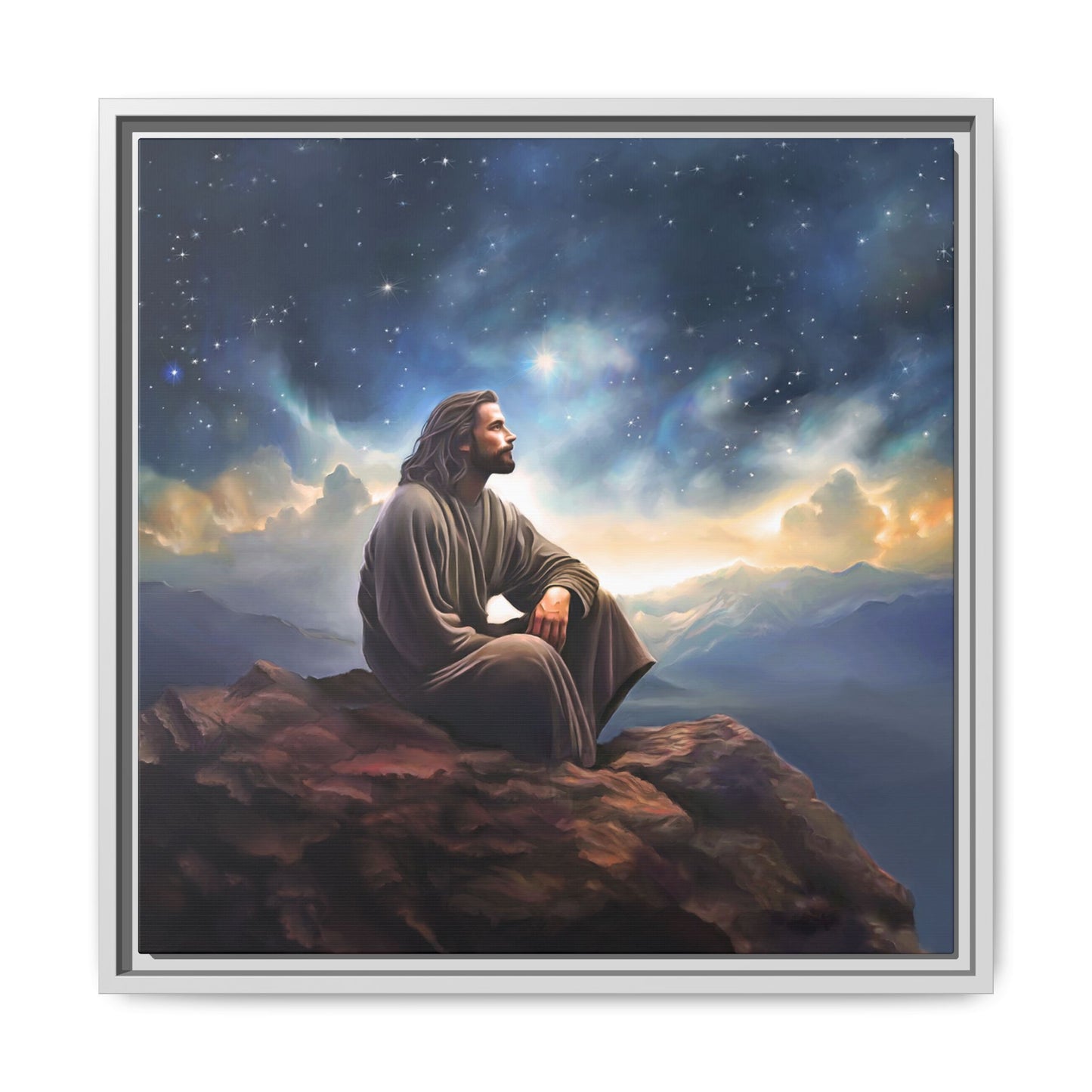 Jesus With The Stars, Framed Fine Art Canvas Print of Handmade Art, many sizes, Christian Art, Christian Gifts