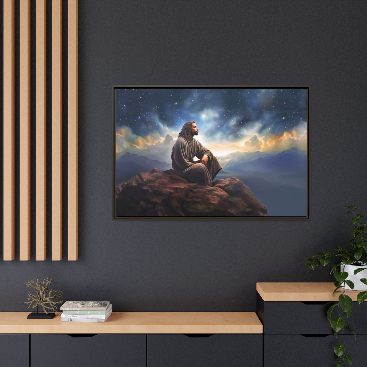 Jesus with The Stars, Canvas Print Art Framed, Jesus Christ Handmade Artwork, Deep Meditative Christian Gift