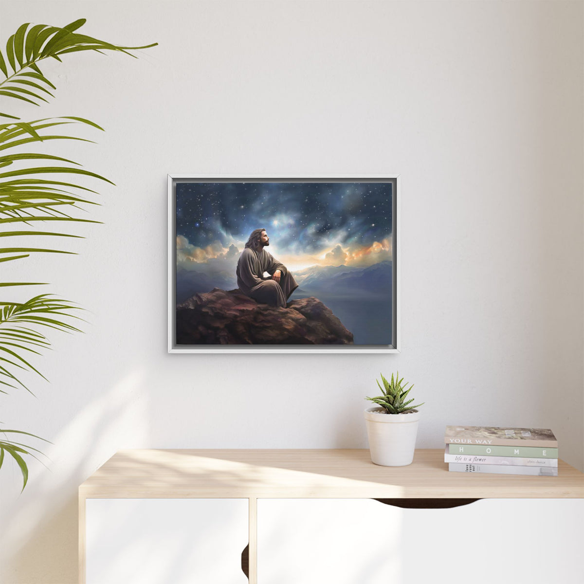 Jesus with The Stars, Canvas Print Art Framed, Jesus Christ Handmade Artwork, Deep Meditative Christian Gift