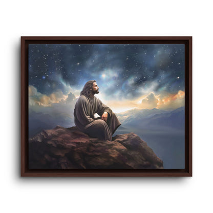 Jesus with The Stars, Canvas Print Art Framed, Jesus Christ Handmade Artwork, Deep Meditative Christian Gift