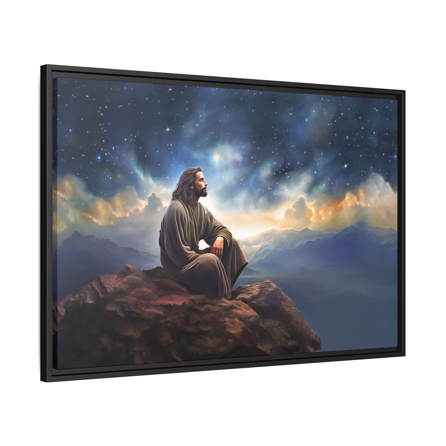 Jesus With The Stars, Framed Fine Art Canvas Print of Handmade Art, many sizes, Christian Art, Christian Gifts