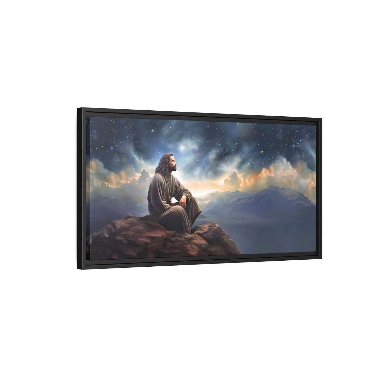 Jesus with The Stars, Canvas Print Art Framed, Jesus Christ Handmade Artwork, Deep Meditative Christian Gift