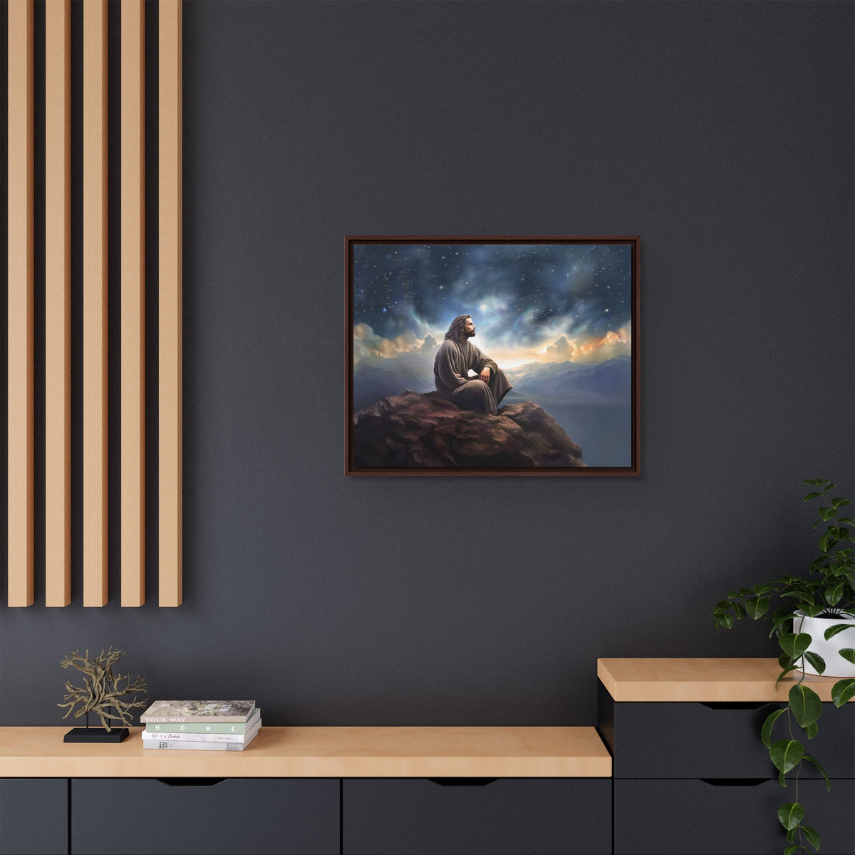Jesus with The Stars, Canvas Print Art Framed, Jesus Christ Handmade Artwork, Deep Meditative Christian Gift