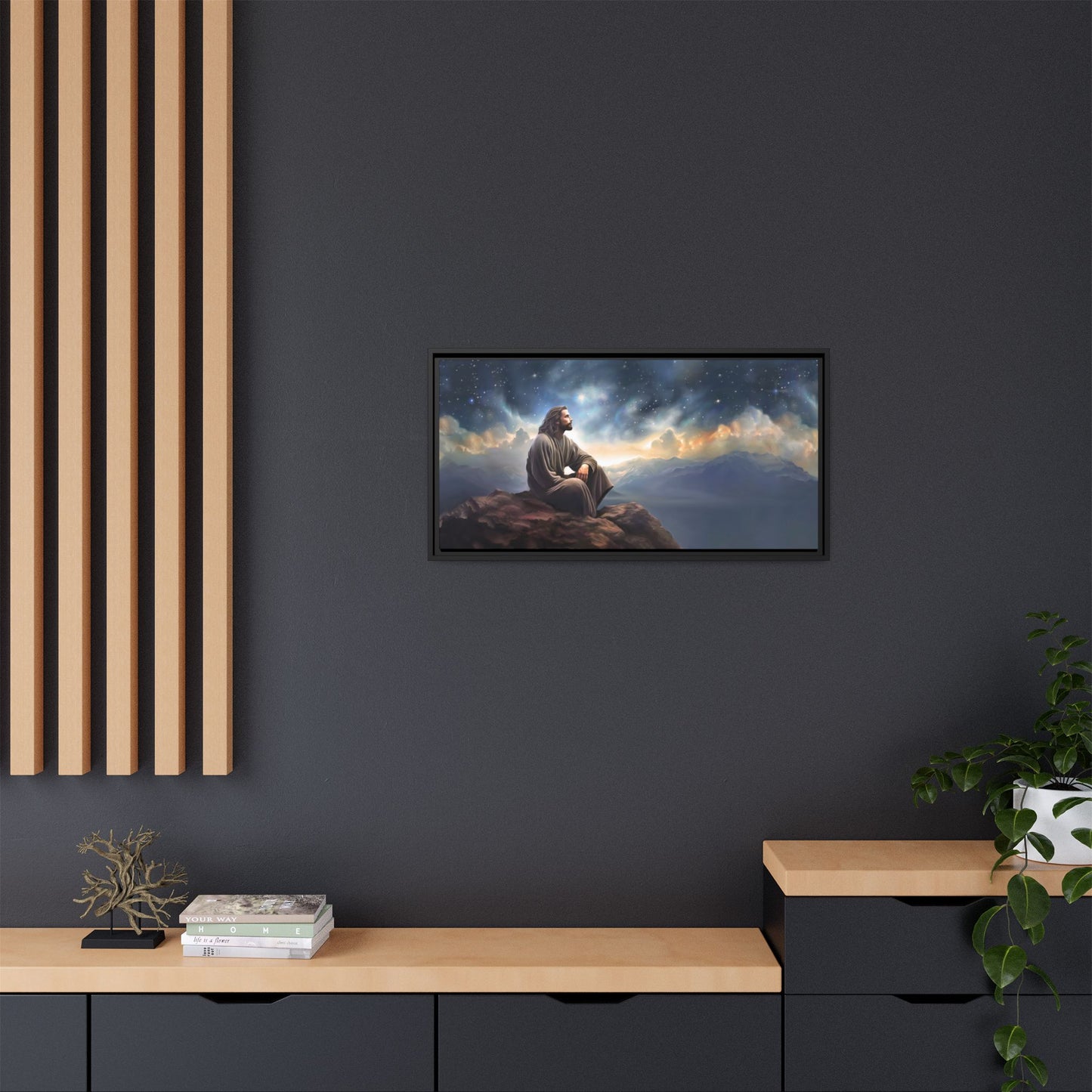 Jesus with The Stars, Canvas Print Art Framed, Jesus Christ Handmade Artwork, Deep Meditative Christian Gift