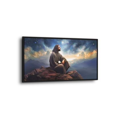 Jesus with The Stars, Canvas Print Art Framed, Jesus Christ Handmade Artwork, Deep Meditative Christian Gift
