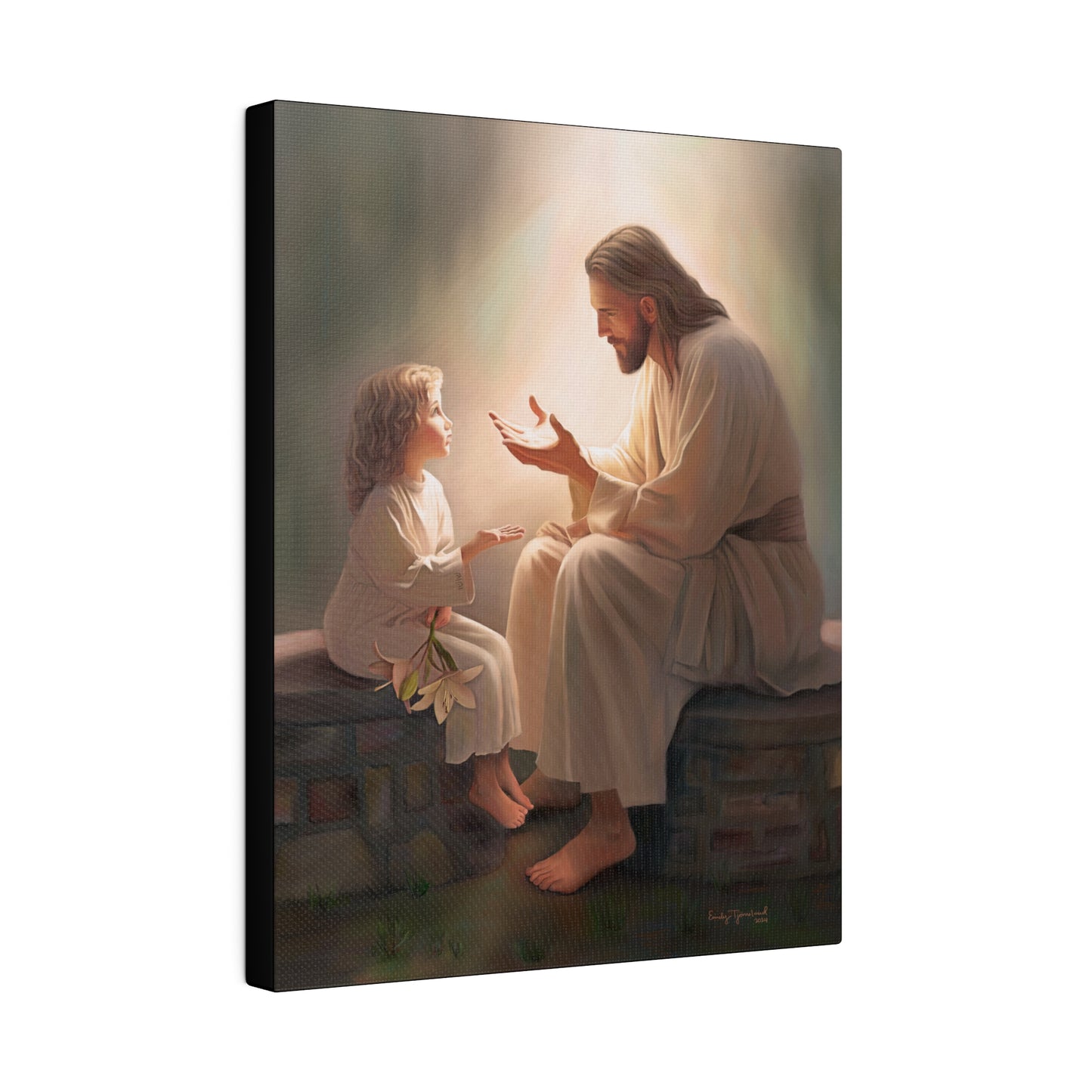 You Are The Light, fine art canvas print, Christian artwork, Jesus with a child, Jesus Christ with a little girl, Consider The Lillies