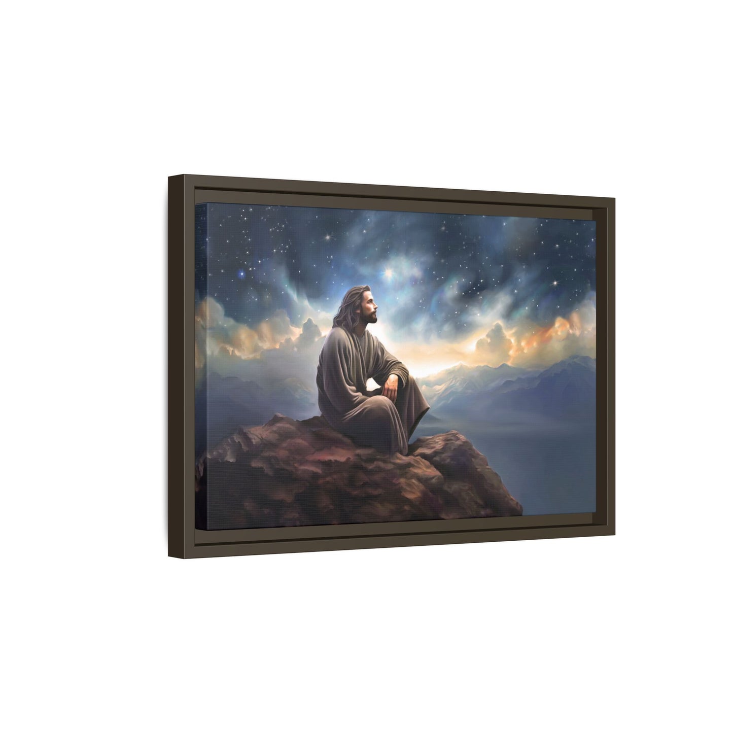 Jesus with The Stars, Canvas Print Art Framed, Jesus Christ Handmade Artwork, Deep Meditative Christian Gift