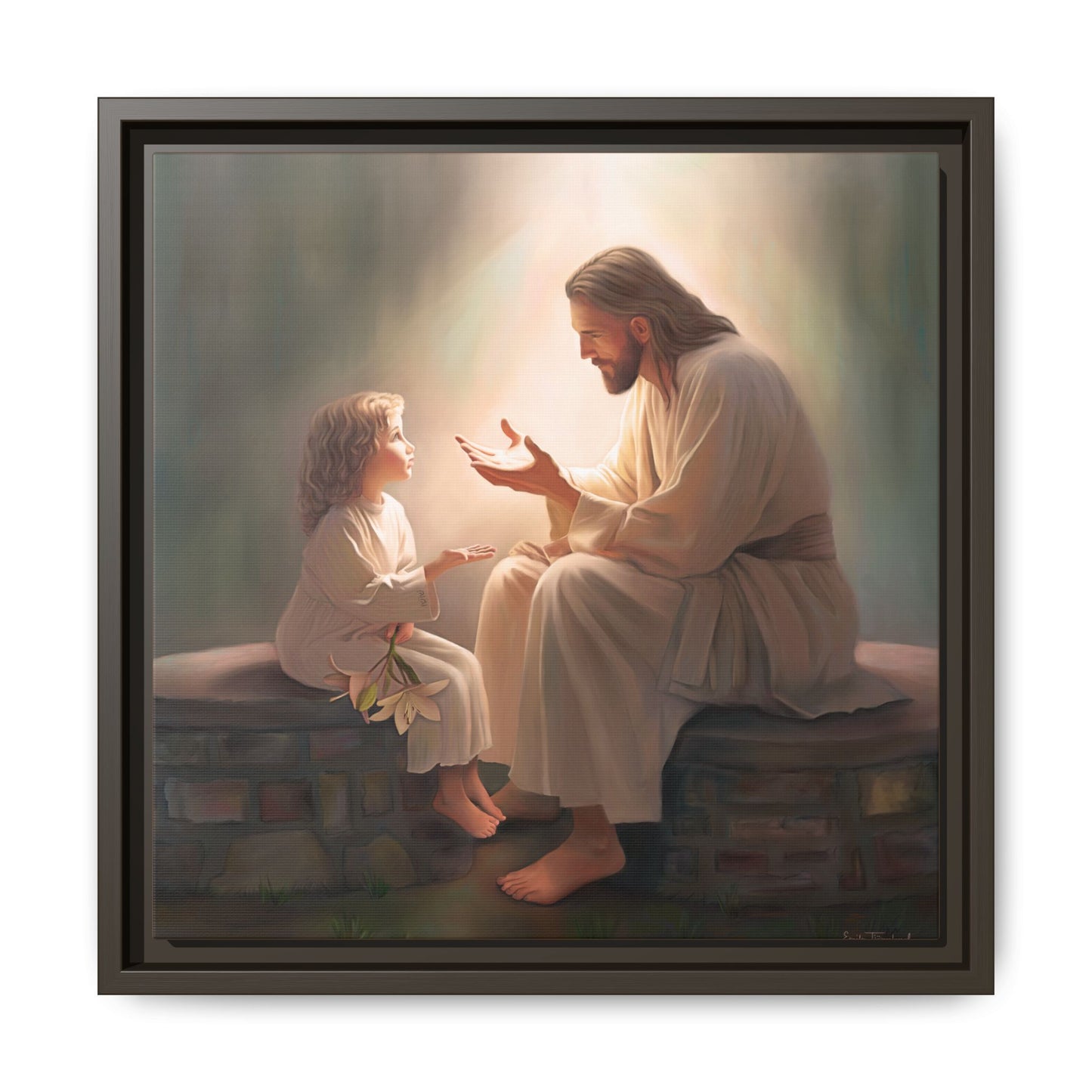 We are His Children, Fine Art Framed Canvas Print, Picture of Jesus, Jesus with a Child, Christian Gift, Christian Art, Jesus Christ Art with Child