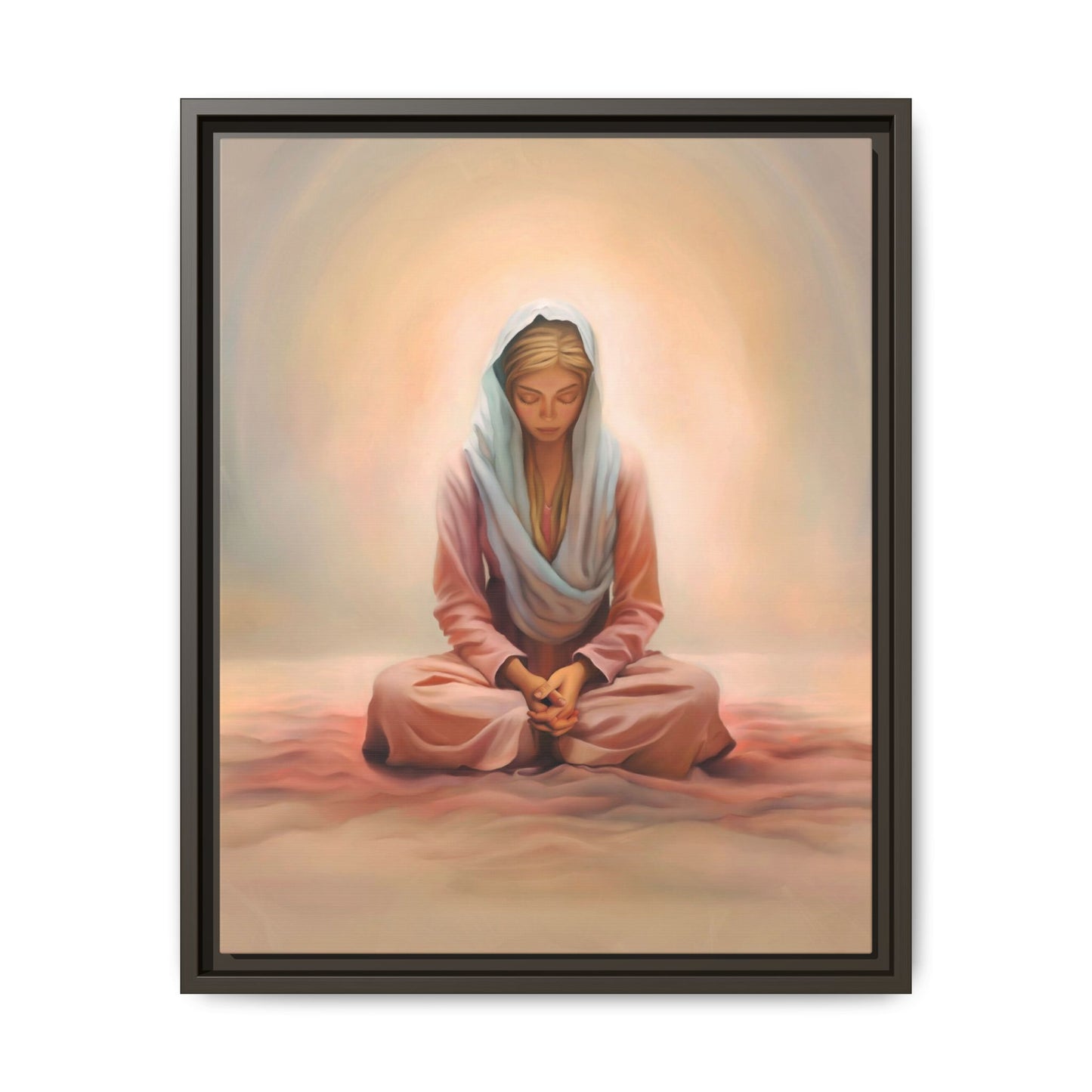 Stillness Framed Canvas Wall Art, Serene Meditation Decor, Spiritual Mindfulness Gift, Tranquil Room Accent, Woman Religious Art