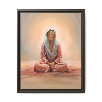 Stillness Framed Canvas Wall Art, Serene Meditation Decor, Spiritual Mindfulness Gift, Tranquil Room Accent, Woman Religious Art