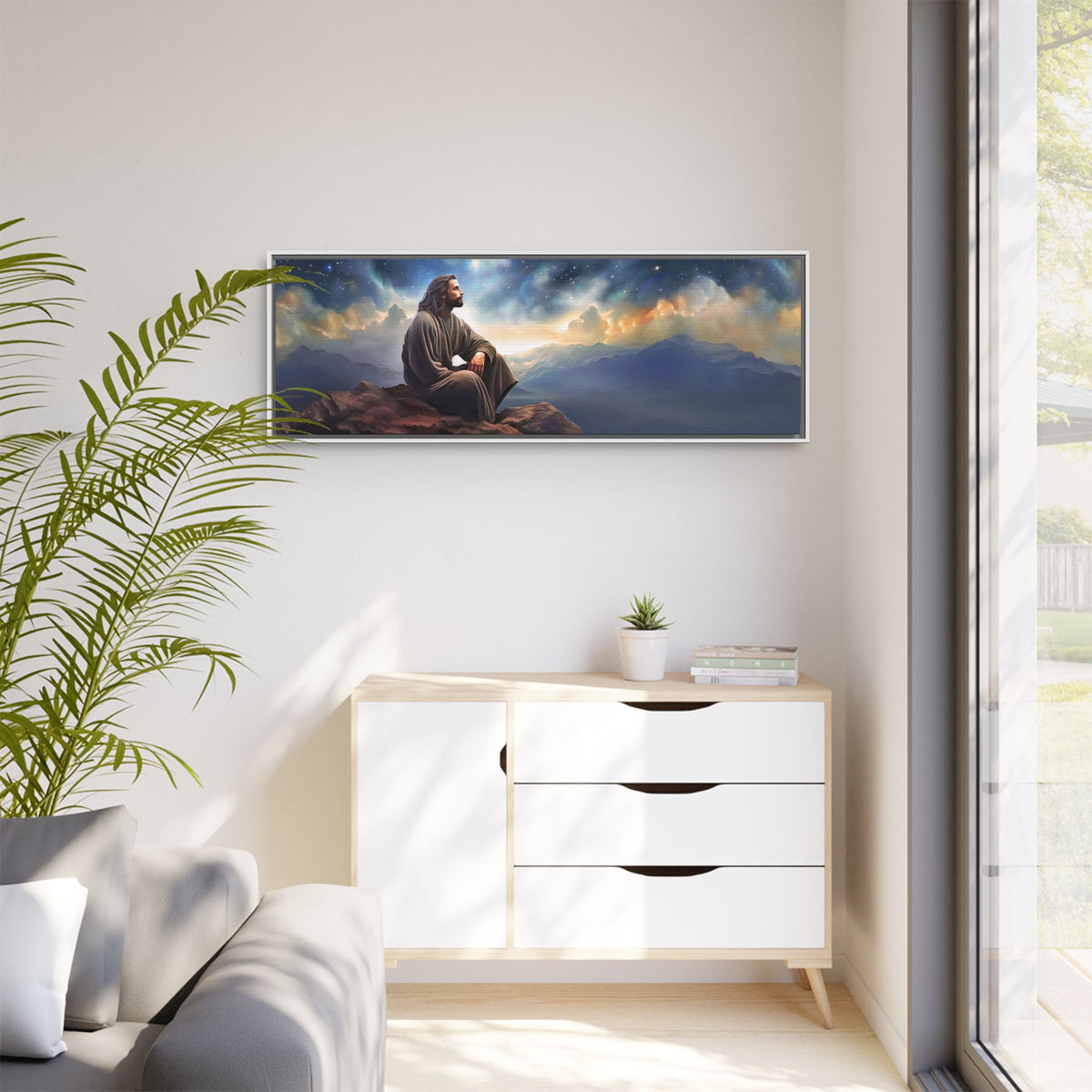 Jesus with The Stars, Canvas Print Art Framed, Jesus Christ Handmade Artwork, Deep Meditative Christian Gift