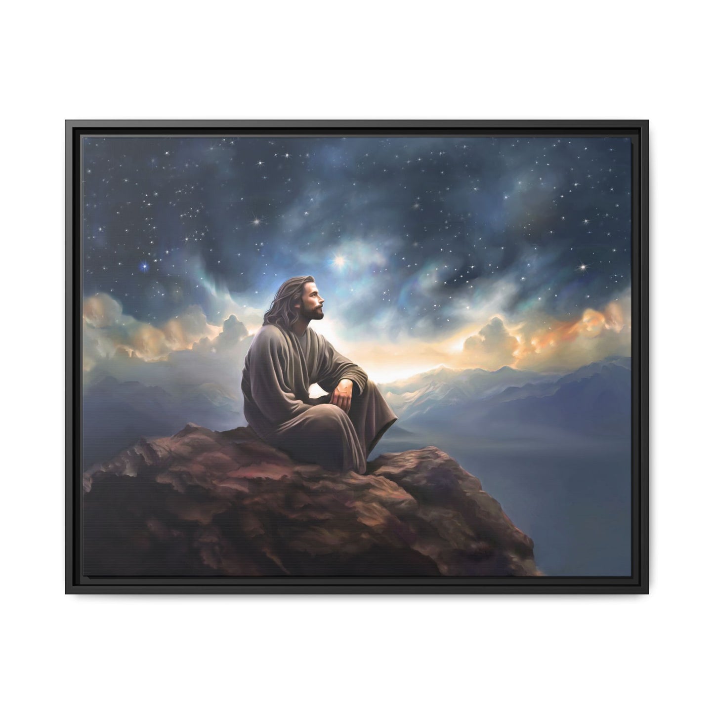 Jesus with The Stars, Canvas Print Art Framed, Jesus Christ Handmade Artwork, Deep Meditative Christian Gift