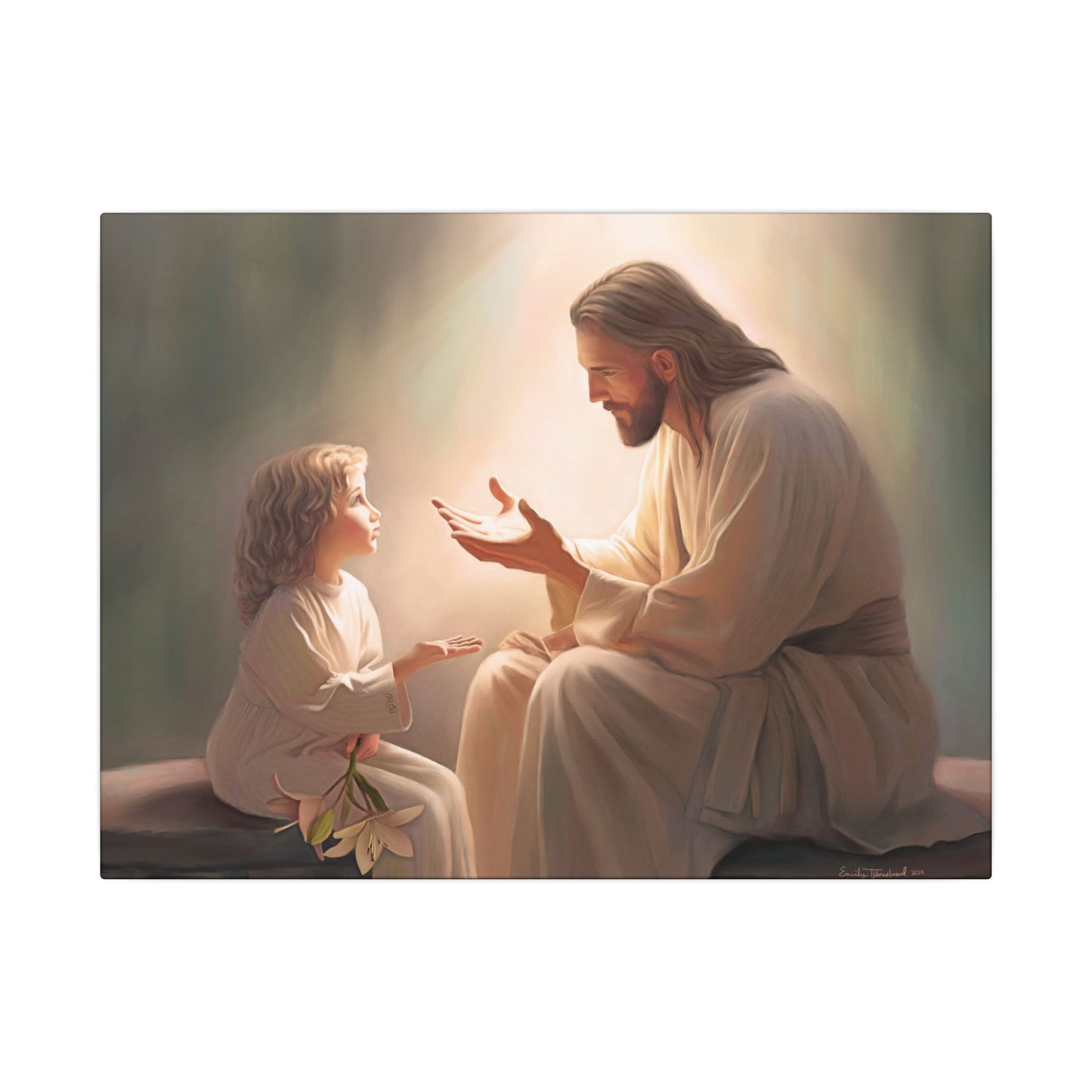You Are The Light, fine art canvas print, Christian artwork, Jesus with a child, Jesus Christ with a little girl, Consider The Lillies