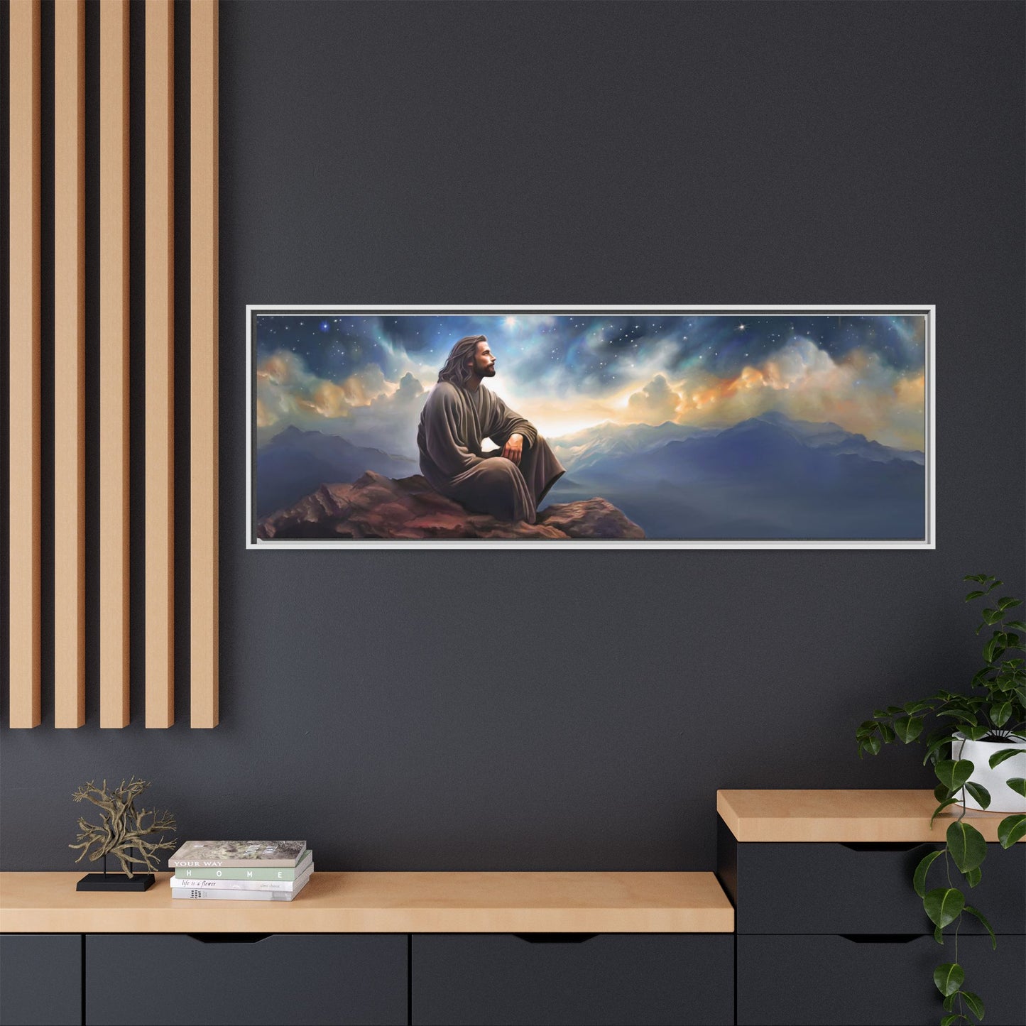 Jesus with The Stars, Canvas Print Art Framed, Jesus Christ Handmade Artwork, Deep Meditative Christian Gift