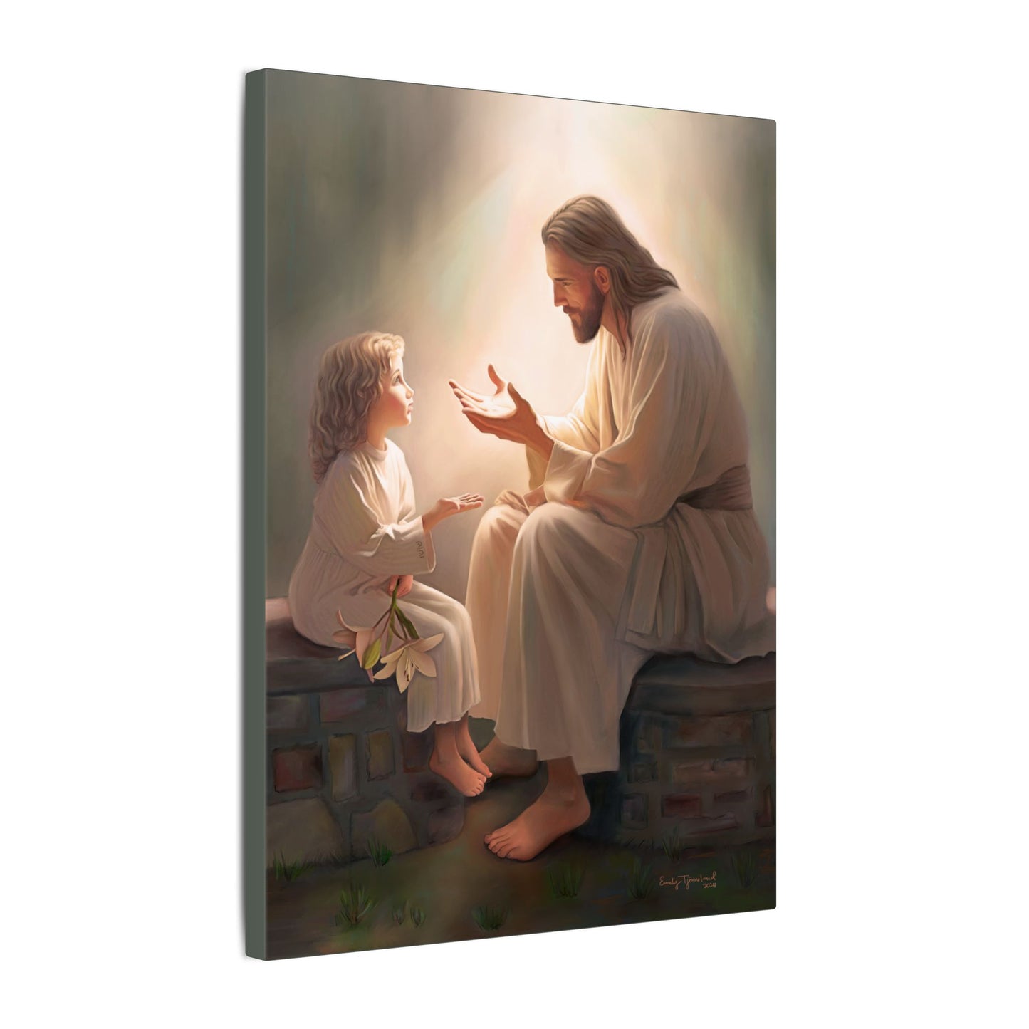 You Are The Light, fine art canvas print, Christian artwork, Jesus with a child, Jesus Christ with a little girl, Consider The Lillies