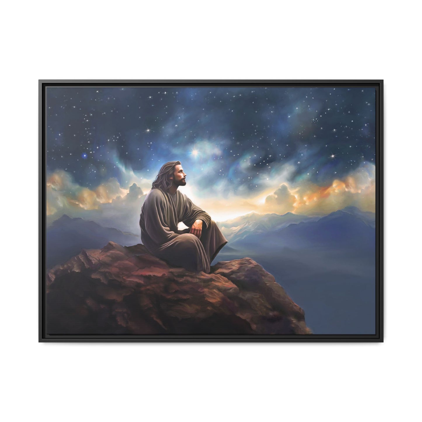 Jesus With The Stars, Framed Fine Art Canvas Print of Handmade Art, many sizes, Christian Art, Christian Gifts