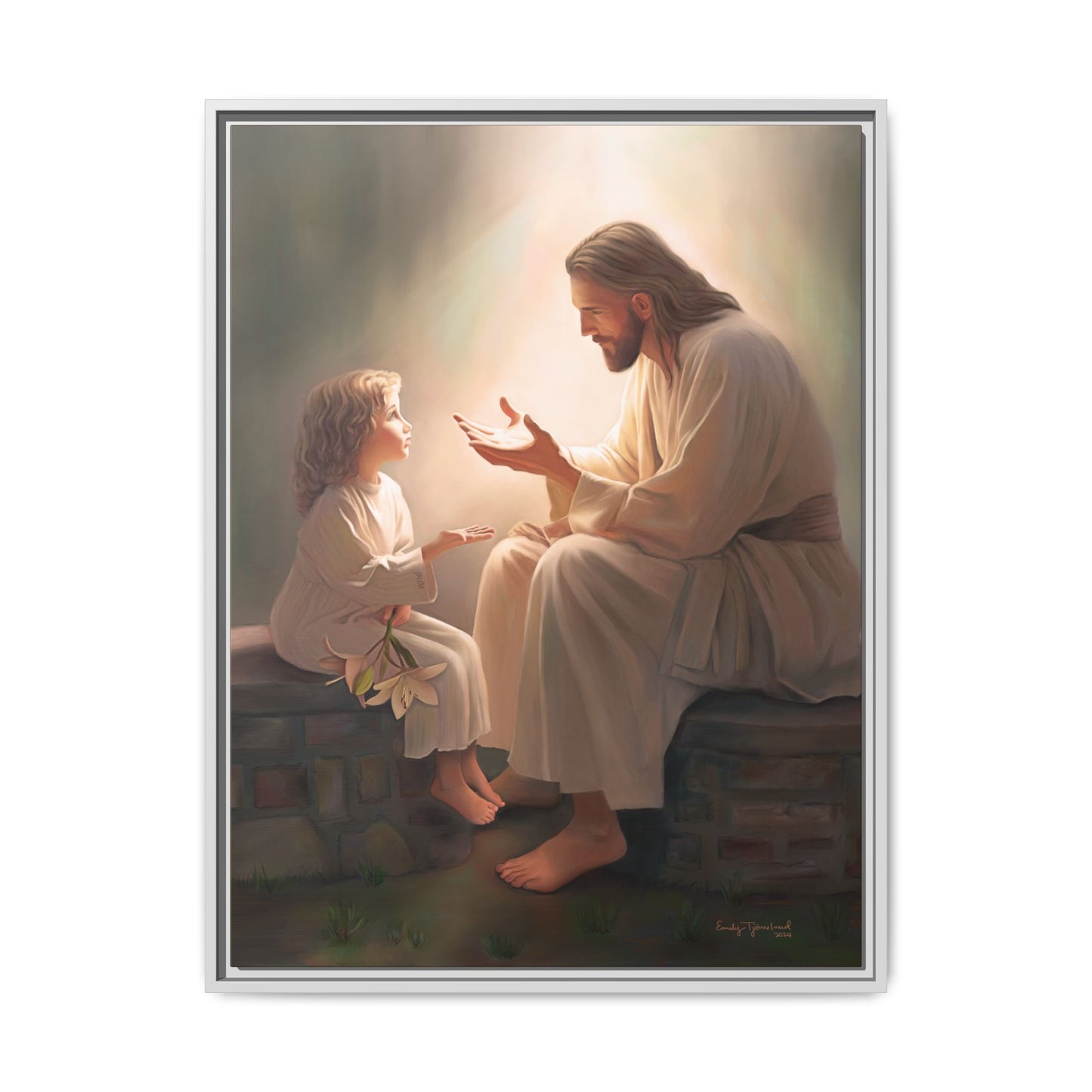 We are His Children, Fine Art Framed Canvas Print, Picture of Jesus, Jesus with a Child, Christian Gift, Christian Art, Jesus Christ Art with Child