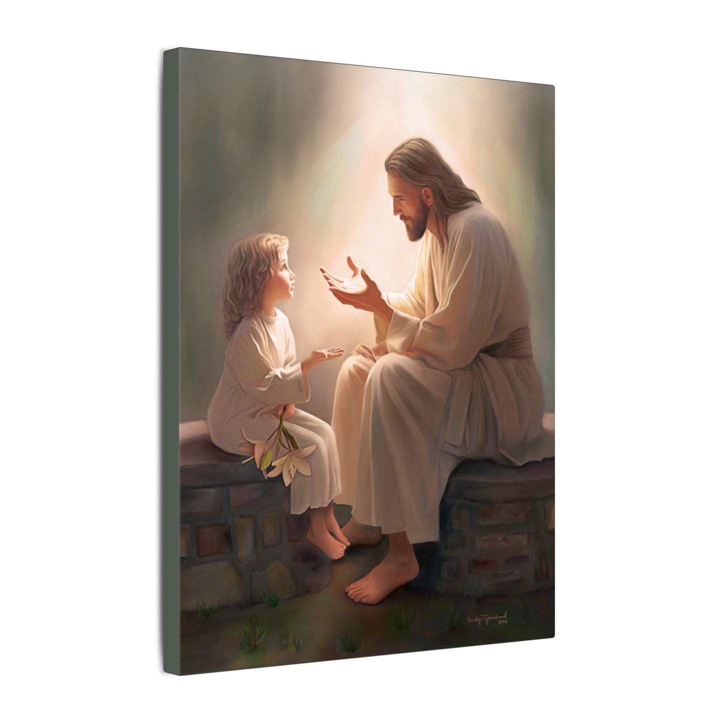 You Are The Light, fine art canvas print, Christian artwork, Jesus with a child, Jesus Christ with a little girl, Consider The Lillies