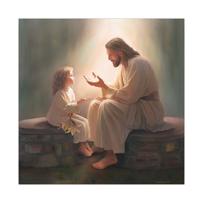You Are The Light, fine art canvas print, Christian artwork, Jesus with a child, Jesus Christ with a little girl, Consider The Lillies