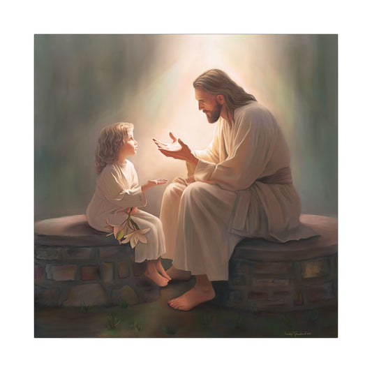 You Are The Light, fine art canvas print, Christian artwork, Jesus with a child, Jesus Christ with a little girl, Consider The Lillies