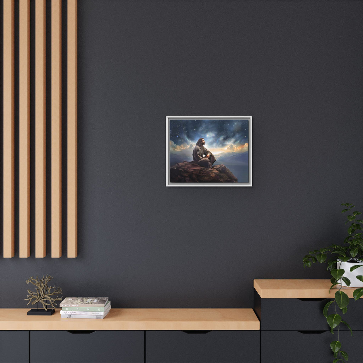 Jesus with The Stars, Canvas Print Art Framed, Jesus Christ Handmade Artwork, Deep Meditative Christian Gift