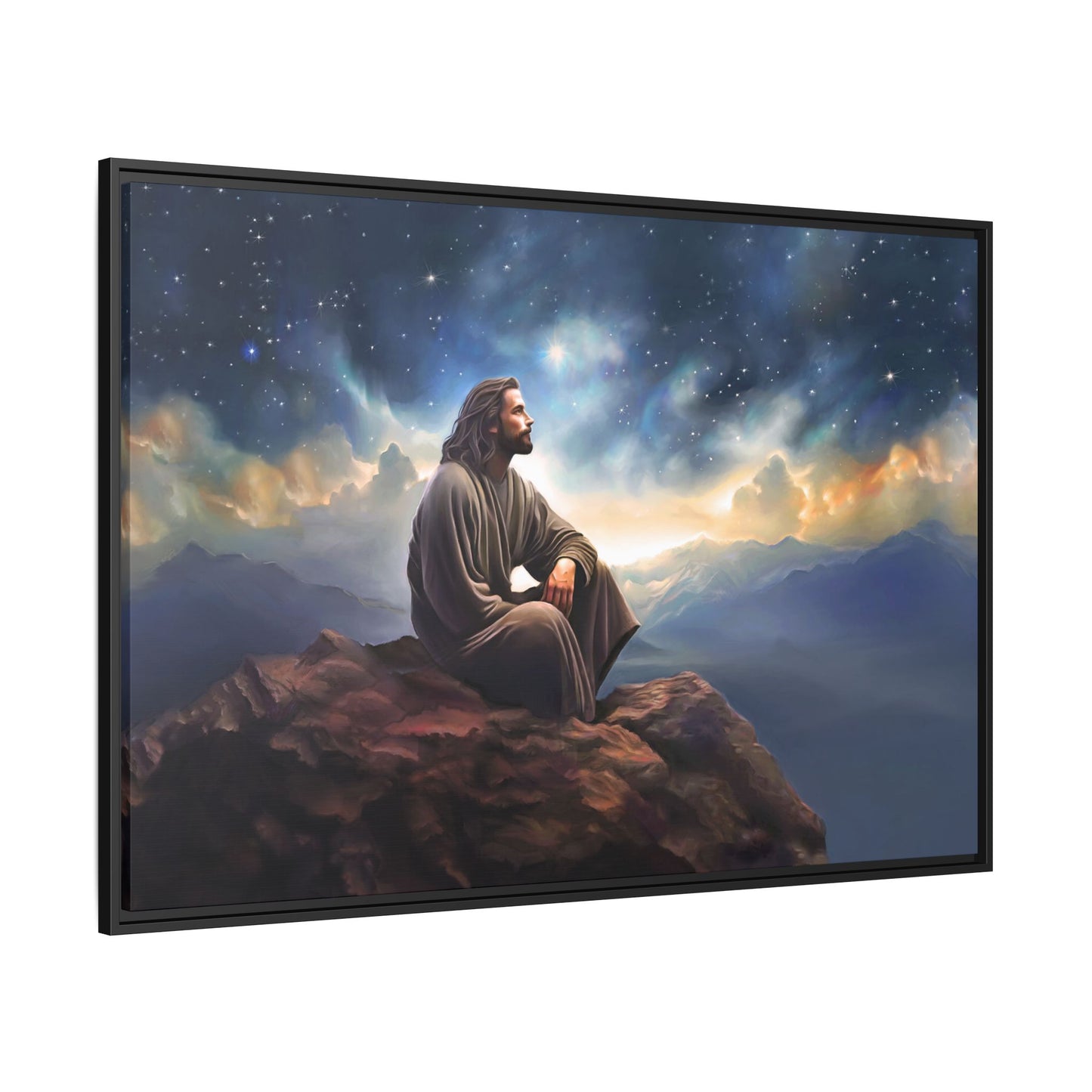 Jesus with The Stars, Canvas Print Art Framed, Jesus Christ Handmade Artwork, Deep Meditative Christian Gift