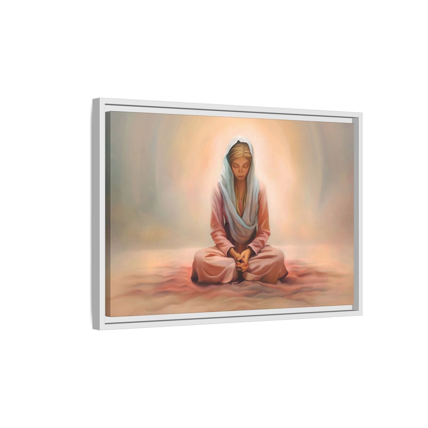 Stillness Framed Canvas Wall Art, Serene Meditation Decor, Spiritual Mindfulness Gift, Tranquil Room Accent, Woman Religious Art