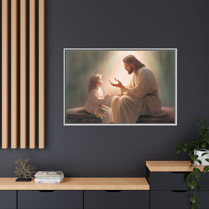We are His Children, Fine Art Framed Canvas Print, Picture of Jesus, Jesus with a Child, Christian Gift, Christian Art, Jesus Christ Art with Child