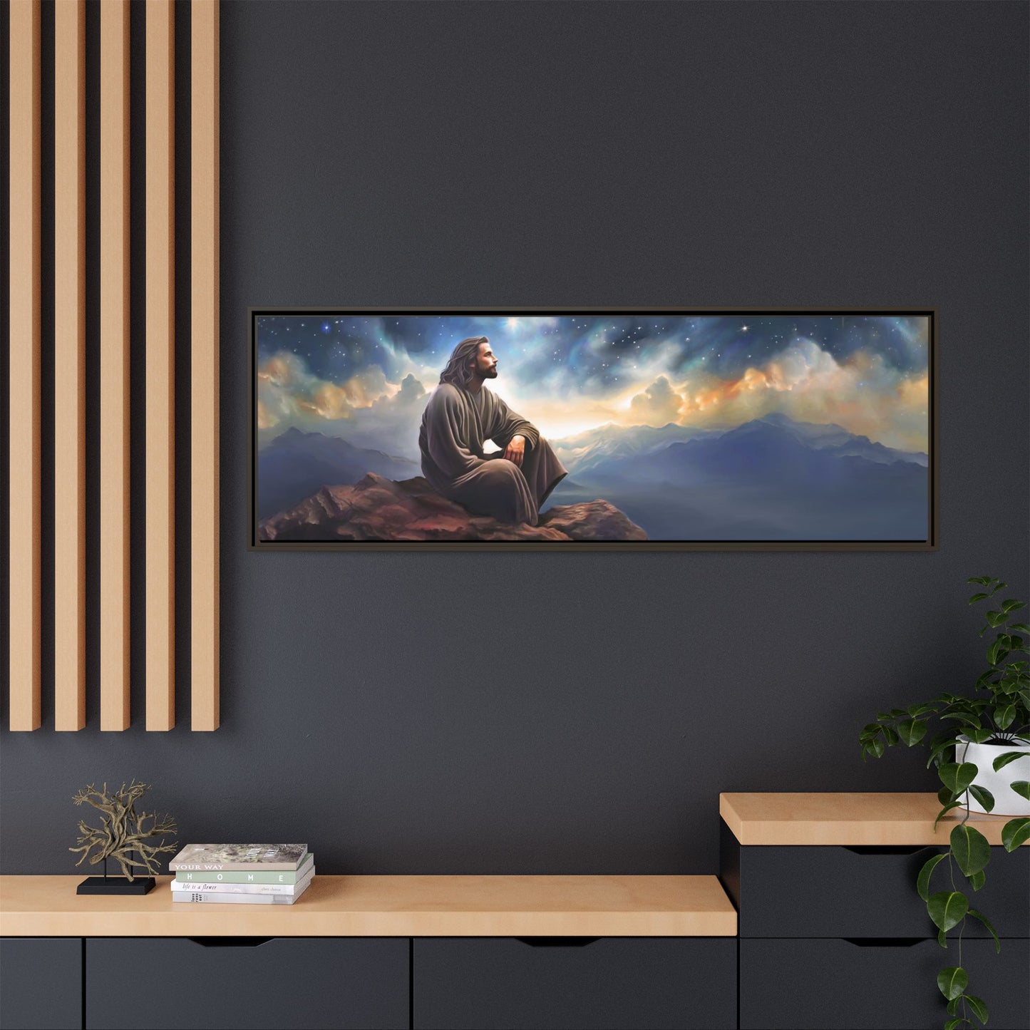 Jesus with The Stars, Canvas Print Art Framed, Jesus Christ Handmade Artwork, Deep Meditative Christian Gift