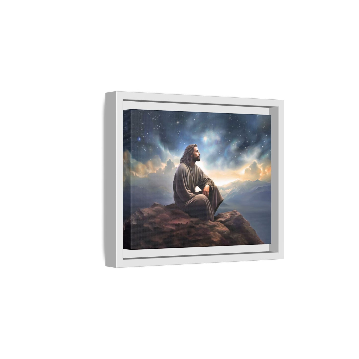 Jesus with The Stars, Canvas Print Art Framed, Jesus Christ Handmade Artwork, Deep Meditative Christian Gift