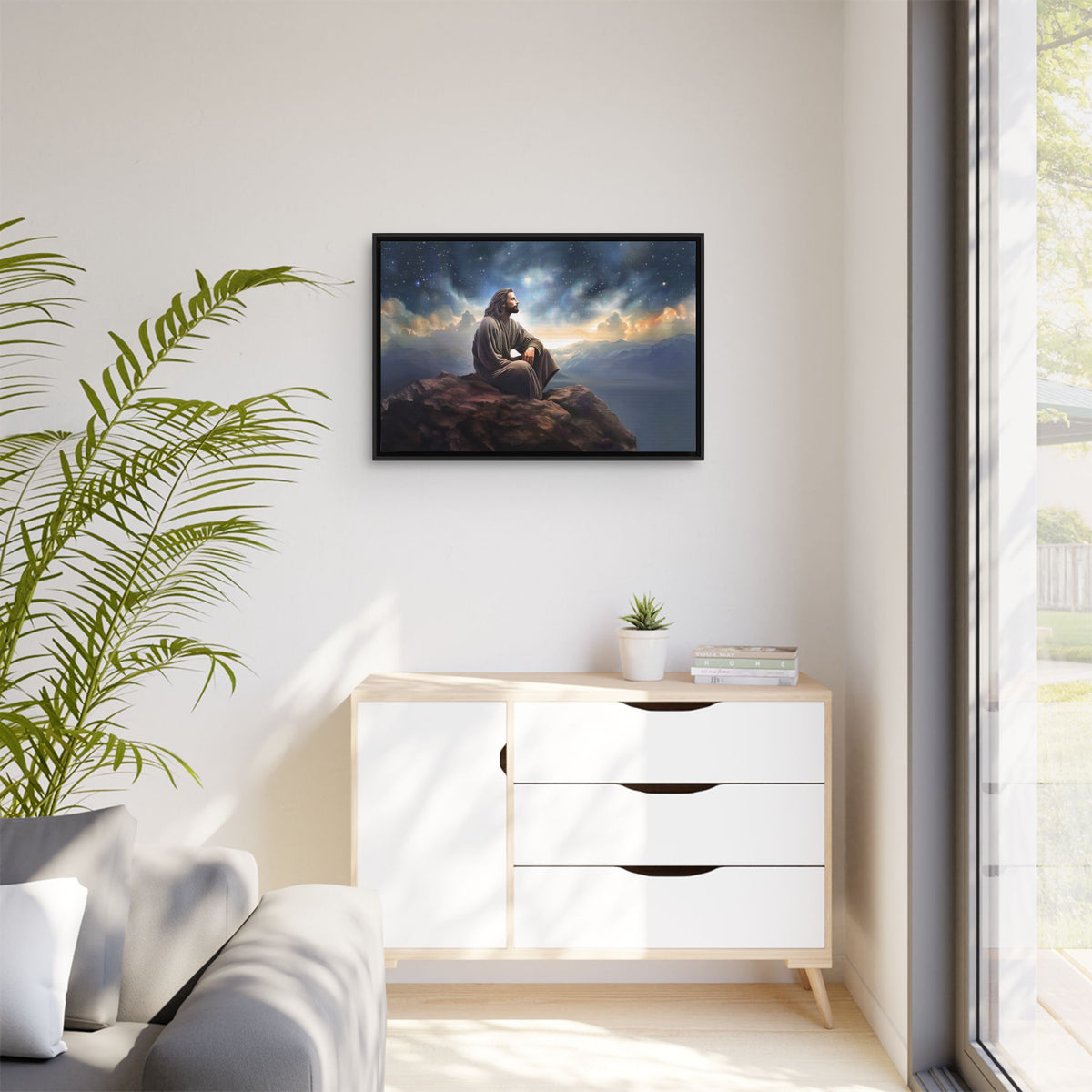 Jesus with The Stars, Canvas Print Art Framed, Jesus Christ Handmade Artwork, Deep Meditative Christian Gift